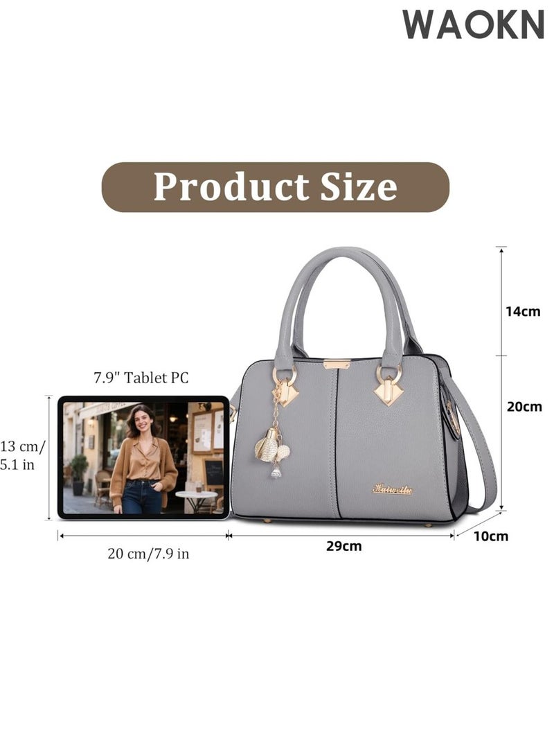 WAOKN Elegant Women's Handbag Shoulder Bags , Backpacks Travel Bag , Shopper Satchel Messenger Messenger Bag , Pouch Waterproof PU Leather , Fashionable and versatile , large capacity handbag , unisex , grey. - Image 3